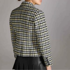 Avec Les Filles Tweed Blazer Yellow Plaid Double Breasted Small Light Ac…